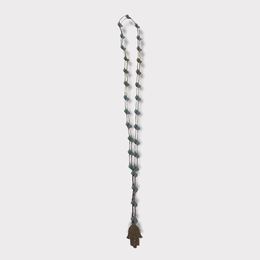 Turquoise and Silver Hamsa Long Necklace